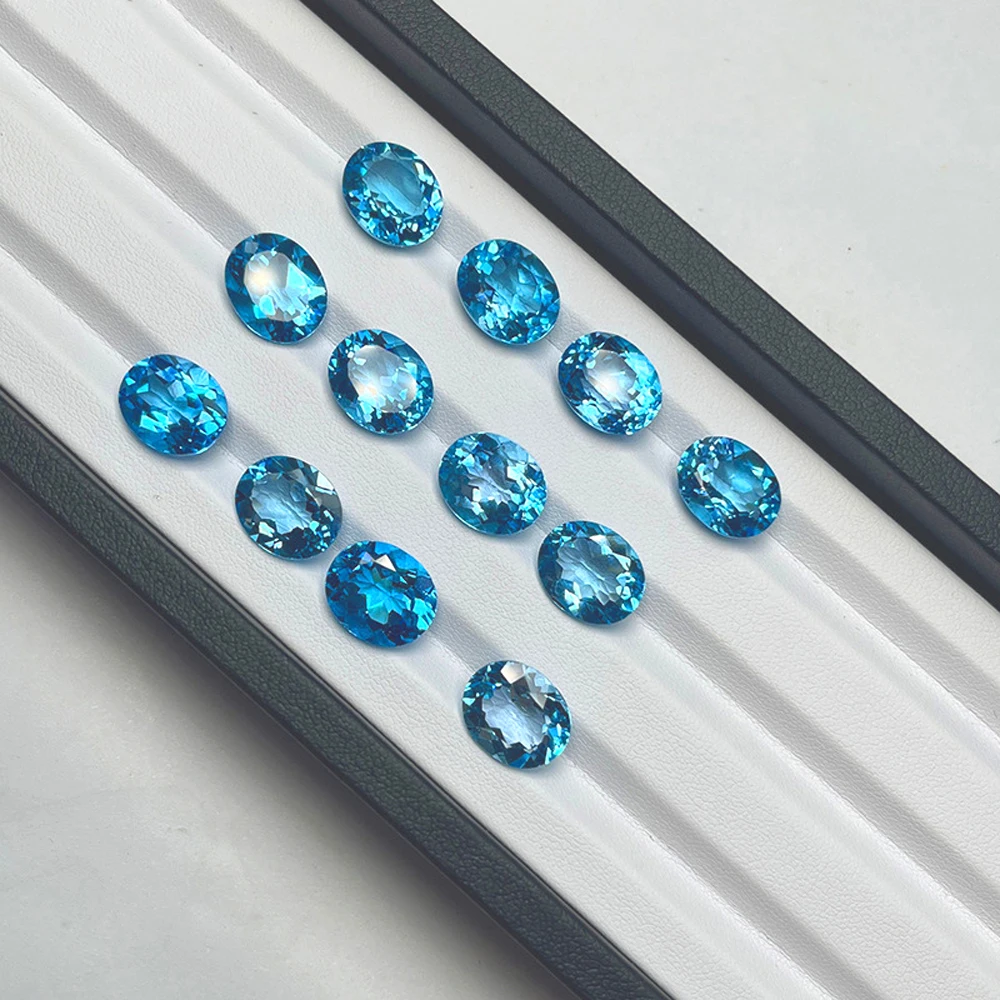 Eye Clean Semi-precious Stone Facted Oval 7x9mm Natural Swiss Blue Topaz Loose Gemstone For Jewelry Making 5pcs A Lot
