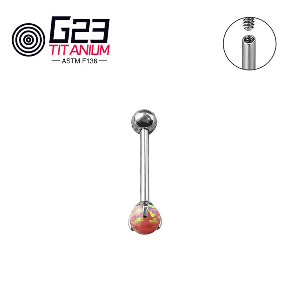G23 Titanium One Piece 14 16mm Rainbow Opal Tongue Piercing Industrial Barbell Helix Lengua Tongue piercing Langue Jewelry