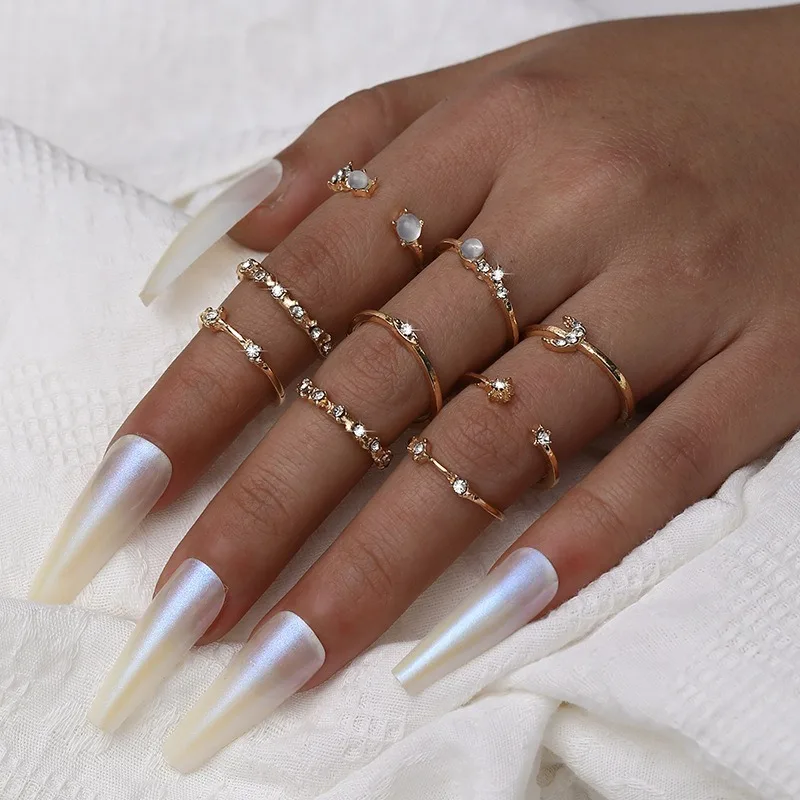 Vintage Color Gold Crystal Star Moon Rings 2