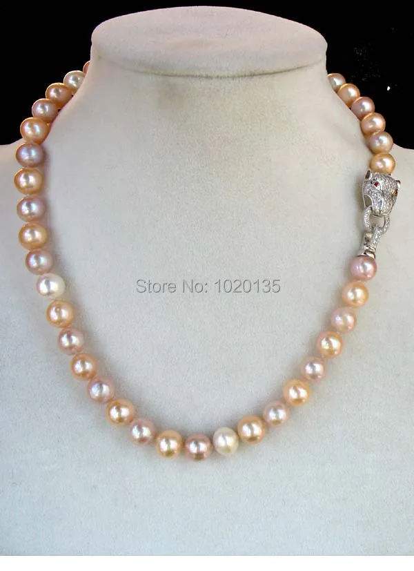 

wow! multicolor freshwater pearl 8-9mm near round AA leopard clasp necklace