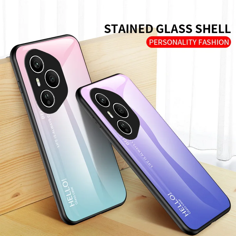 Gradient Tempered Glass Glossy Back Cover Case