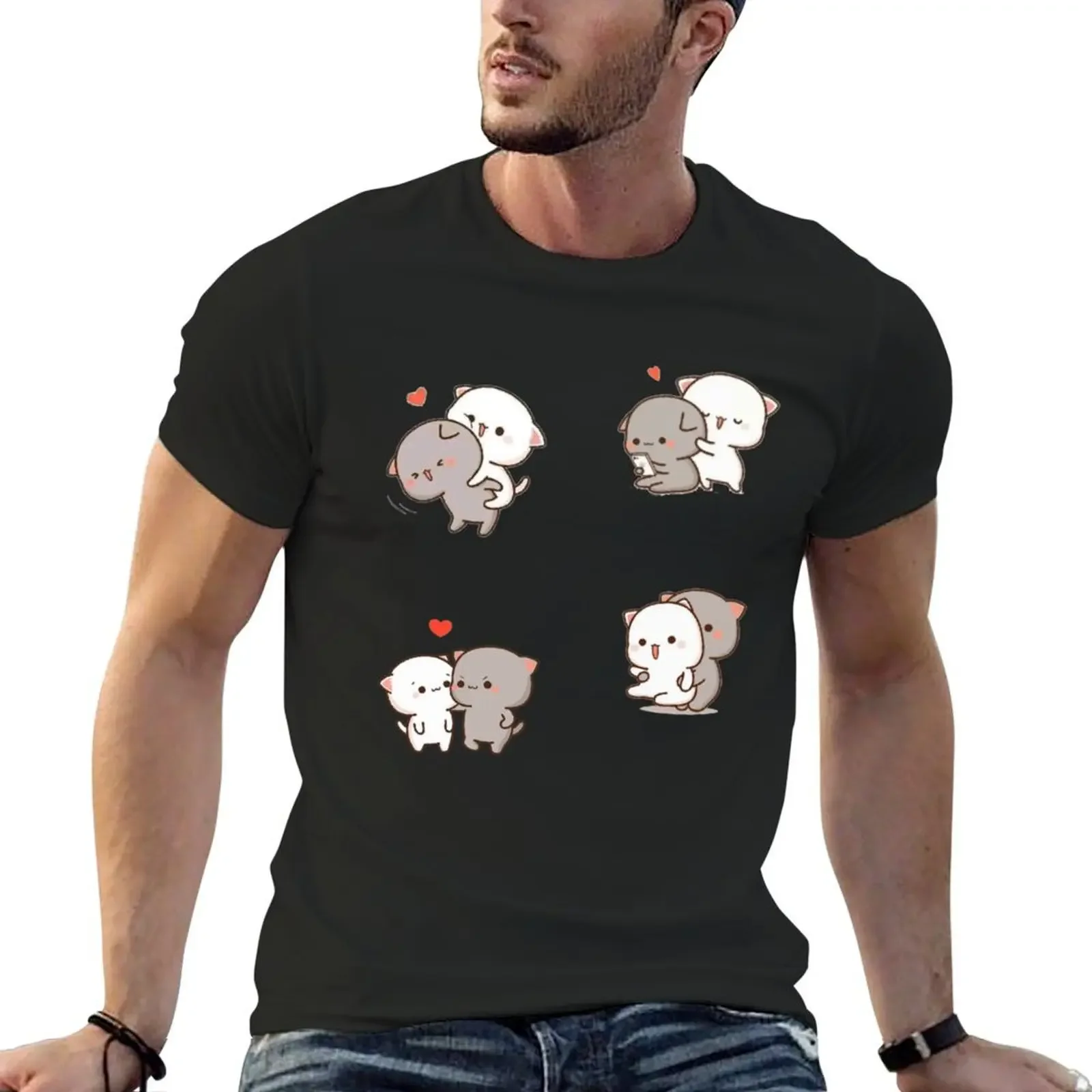 Peach And Goma Cat T-shirt anime clothes blacks hippie clothes heavy weight t shirts for men