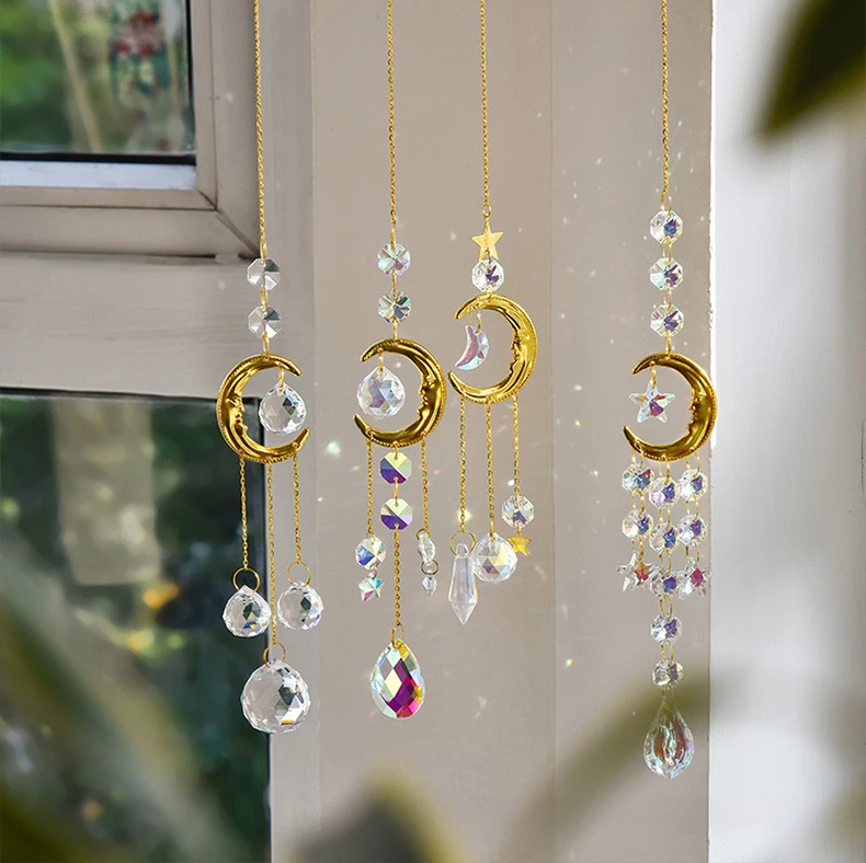 Crystal Wind Chime Suncatcher Bedroom Balcony Patio Sun Moon Prism Pendant Good Home Decorations