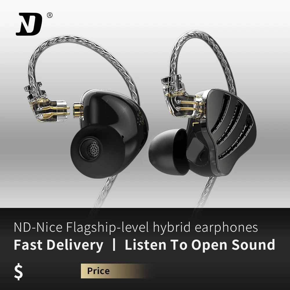 Nd Nice-Wired Fones De Metal Hibrido, 1Dd + 1Ba, Hifi, Monitor In-Ear Com Cabo 2Pin Destacavalel Para Mul E Baterista