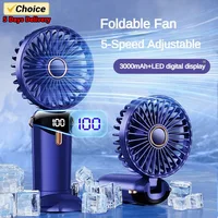 Handheld Mini Fan Foldable Portable Neck Hanging Fans 5 Speed USB Rechargeable Fan with Phone Stand and Display Screen 1800mAh 1