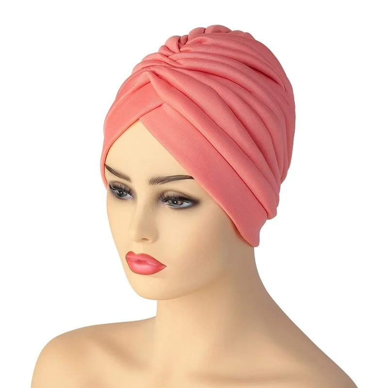 

2022 New Spring Muslim Hijabs Bonnet Hats Twisted Turban Space Layer Head Wraps Arab Indian Hats Black Women Headdress Headwear