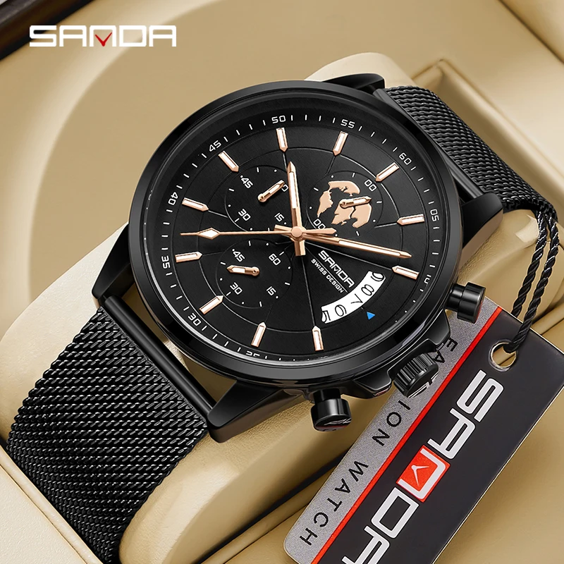 

Sanda 5015 Product Three Eyes Six Needle Quartz Men's Watch Fashion Simple Steel Band Calendar Waterproof Korean Quartz Watch