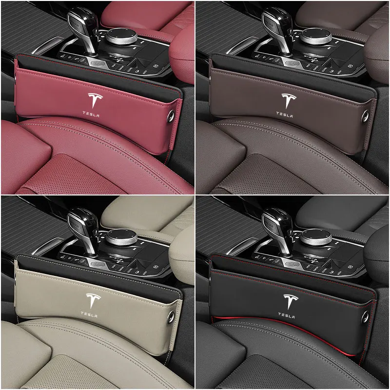 PRIMUZ Autositz-Lücken-Aufbewahrungsbox für Tesla Model 3 Model Y Model S  Model X Sitzfüller-Organizer Leder Seitliche Lückentasche  Innenraum-Fugen-Organizer Emblem-Zubehör,Coffee: : Auto & Motorrad