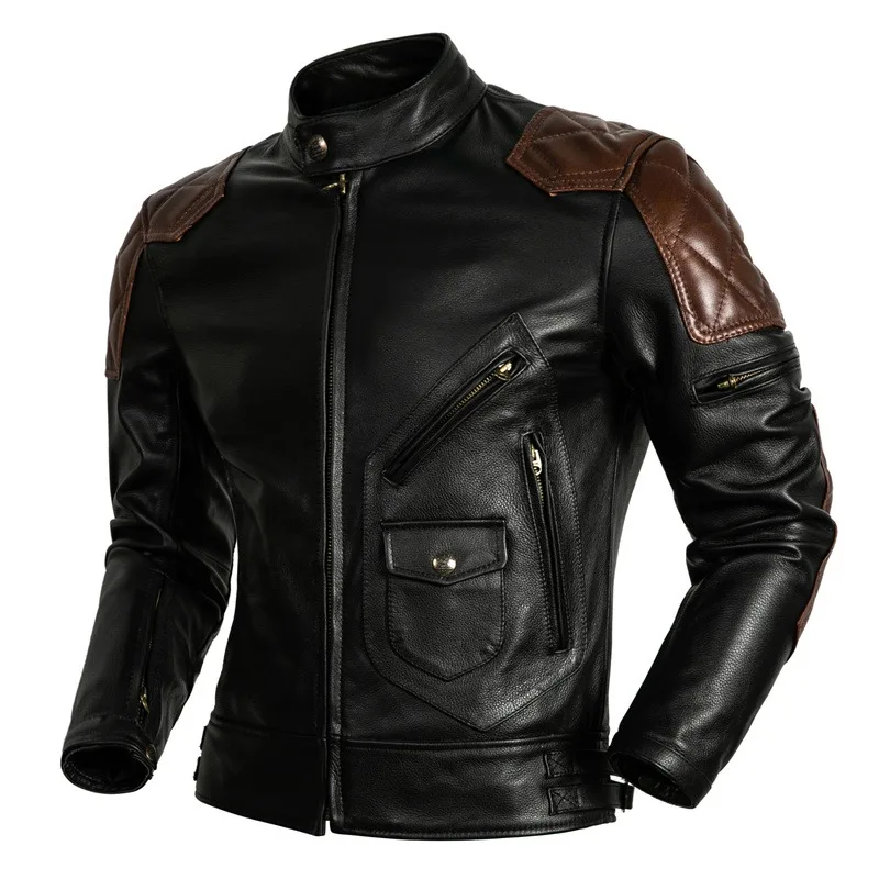 Men Riding Coat Men Natural Genuine Leather Clothes New Motorcycle Coat Cowhide Leather Jacket Protective Motor Biker Slim