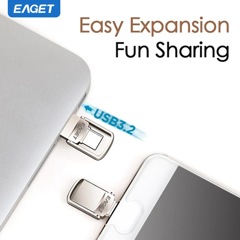 USB Flash Drive Eaget Super Mini 2 in 1 USB Type C& A Interface 120Mb/s 3.2 Key Memory Stick