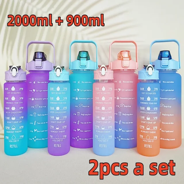 1SET/3PCS Sports Water Bottle With Straw Men Women Fitness Water Bottles  Outdoor Cold Water Bottlesc With Time Marker Drinkware - AliExpress