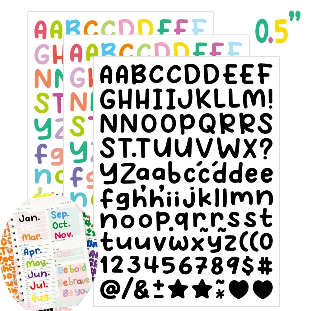 5 Sheets Letter Stickers Number Alphabet Sticker for Stationery Scrapbook Grad Cup Mug DIY Crafts Art Making