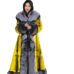 2023 New Winter Women Luxury Real Rex Rabbit Fur Coats With Fox Lapel Collar Natural Whole Skin Genuine Rabbit Fur Lady's Fashio