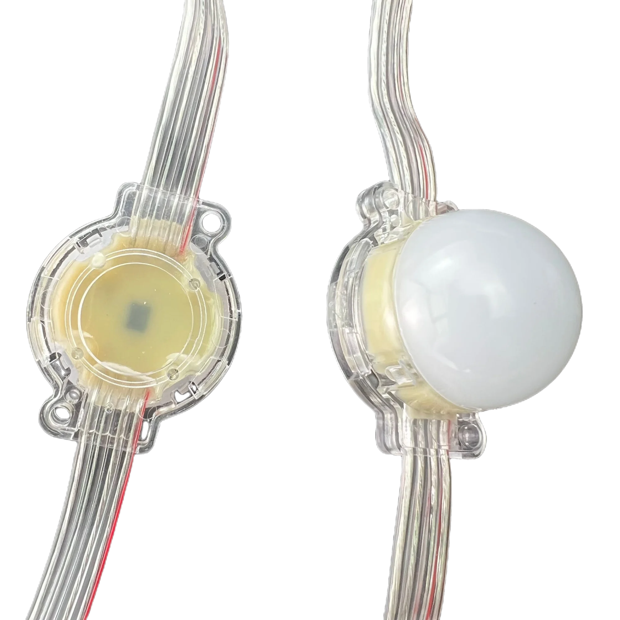 30mm diameter DC12V;addressable RGB full color IP68 GS8206 pixel module 3pcs 5050 led;with backup signal line;frosted cover