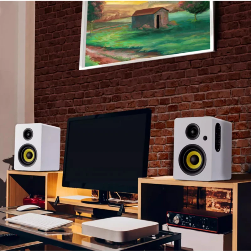 4 Inch Super Bass Speakers 80W Active Speaker 2.0 HiFi Wooden Monitor Speakers Computer USB TV Bluetooth Loudspeaker