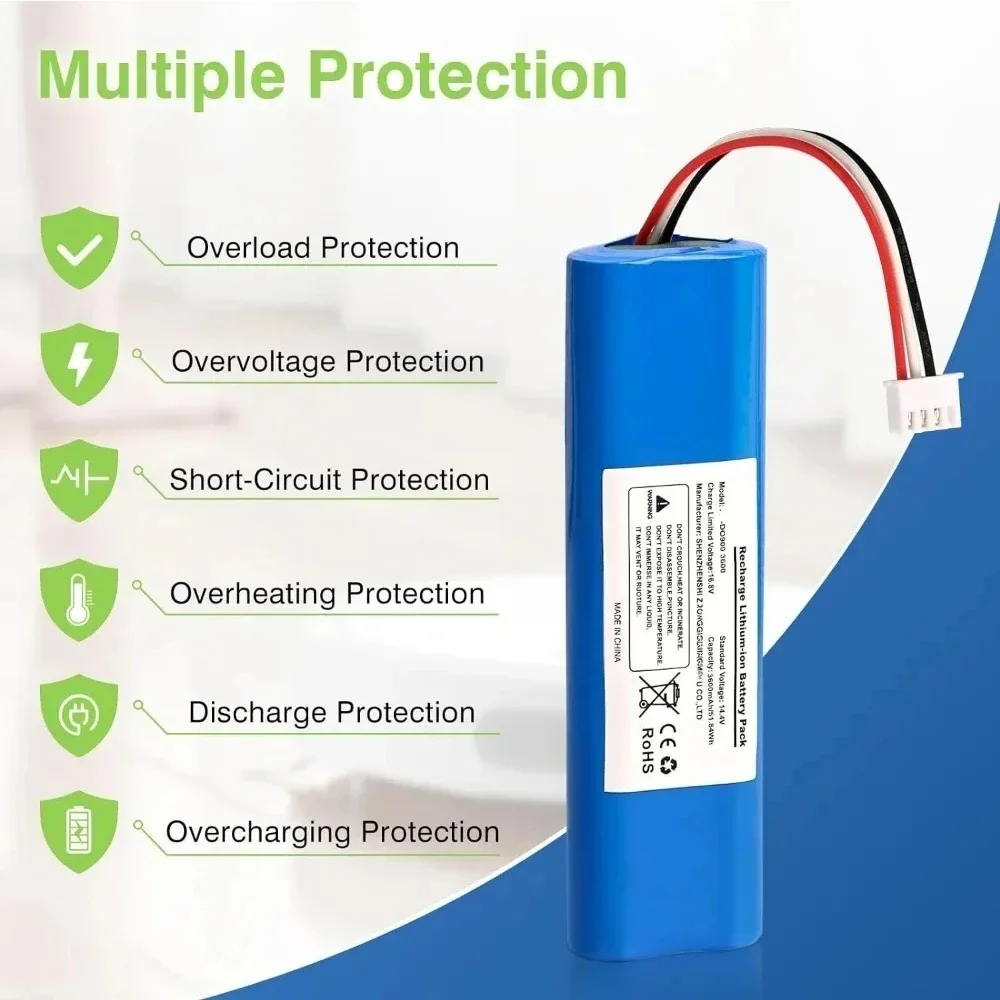 12800mAh Replacement Battery for Ecovacs Deebot Ozmo 900, 901, 905, 920, 930, 937, N8, N8 Pro 14.4V Li-ION Robot Vacuum Cleaner 2