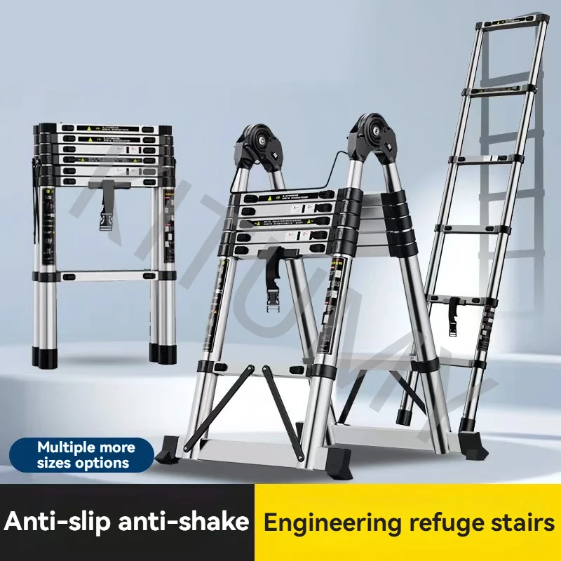 Stainless Steel Telescopic Ladder Multi Home Use Herringbone Ladder Portable Folding Bamboo Lifting Step