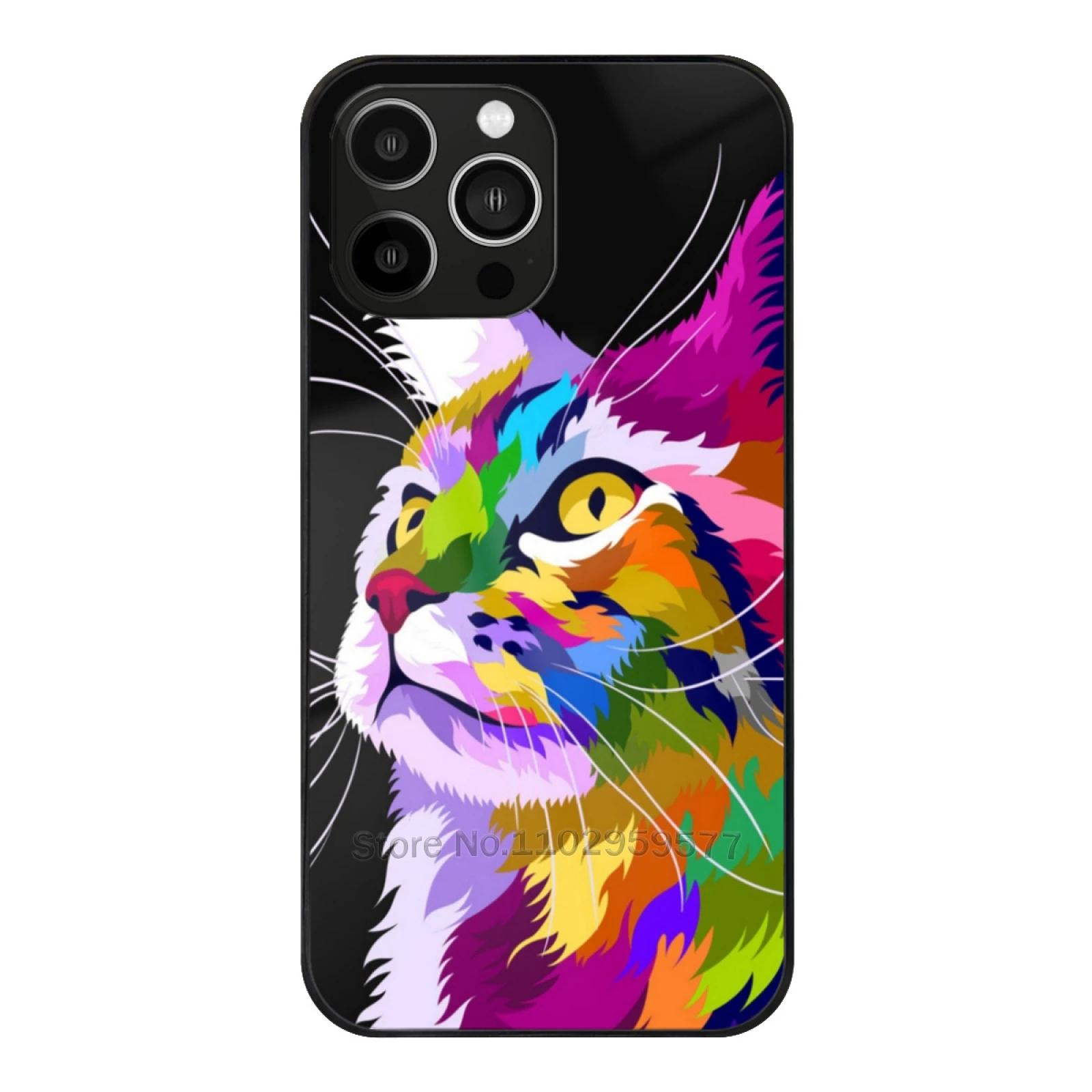 

Colorful Cat With Pop Art Style Tempered Glass Shell For Iphone 13 14 12 11 15 Pro Max Mini 8 7 X Xr Xs Plus Phone Case
