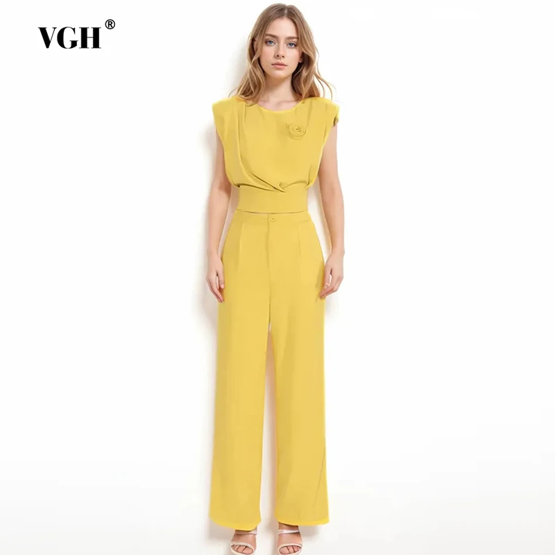 vgh-casual-two-piece-sets-for-women-round-neck-short-sleeve-tops-high-waist-wide-leg-pants-solid-minimalist-set-female-fashion