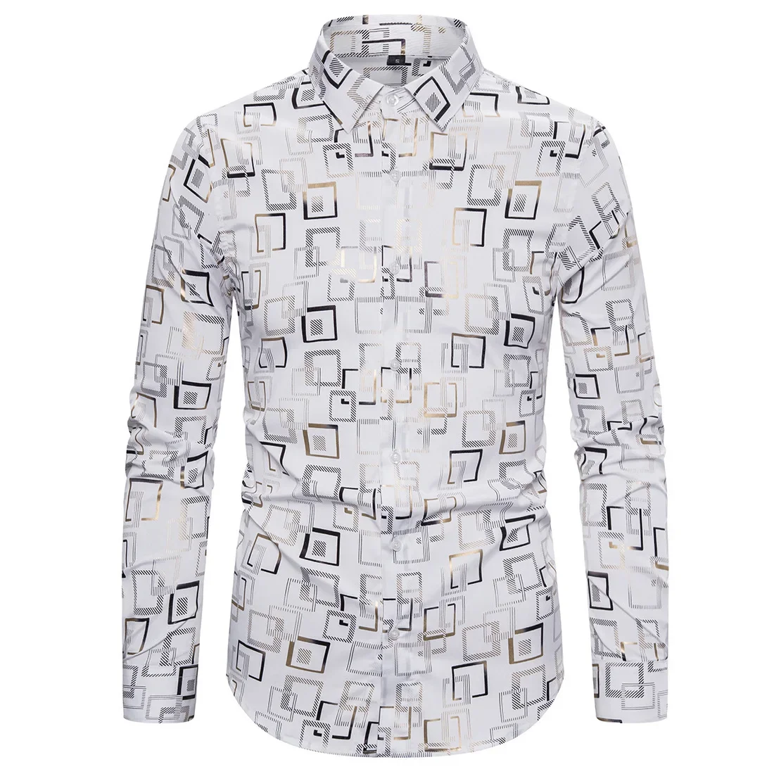 

Mens Bronzing Print Button Down Dress Shirts Wedding Prom Camisa 2022 Brand New Fashion Long Sleeve Nightclub Party Shirt Male