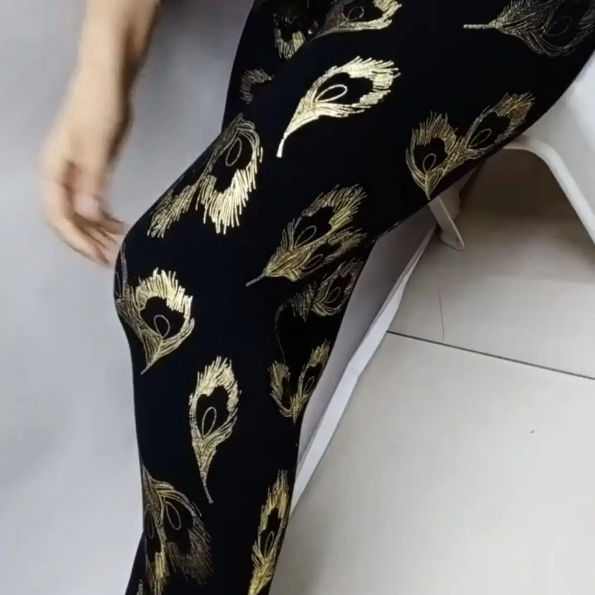 Sequin Print Black Women's Leggings Pants High Waist Plus Size Pencil Trousers