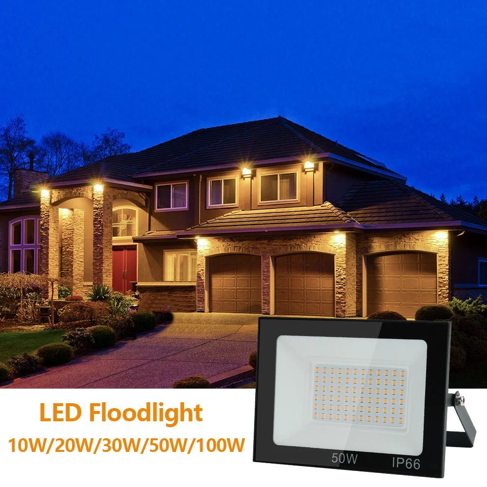 LED 투광 조명, IP66 방수 야외 스포트라이트, 100W AC220V 반사경, LED 외부 벽 램프, 정원 거리 문 벽