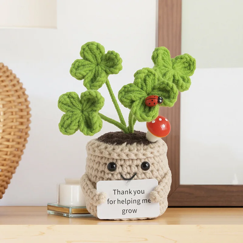 2026 Emotionale Unterstützung Häkel-Blumentopf Kreativer handgewebter Blumentopf Niedlicher gestrickter Pflanzentopf Bücherregal Tischdeko Geschenk – Detail 6
