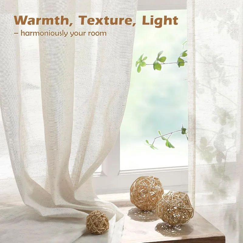 Linen Textured Tulle S Fold Sheer Curtains for Living Dining Room Bedroom Window Farmhouse Luxury Decoration Partition Drapes