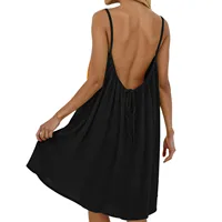 Robe sexy dos nu pour femmes, couleur unie, coupe ample, sans manches, robe courte réglable avec bretelles, robe d'été pour vacances à la plage 1