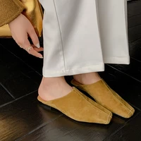 NEW Summer Women Mules Sheep Suede Leather Shoes for Women Cover Toe Slingback Shoes Square Toe Slippers Handmade Modern Sandals - Image 2
