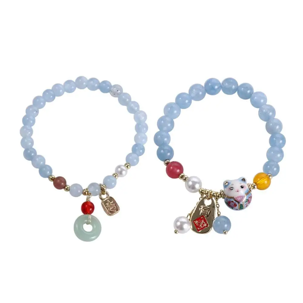 Ciondolo Stile Etnico Blu Smeraldo Braccialetti Maneki Neko Catena A Mano Femminile Bracciali In Stile Coreano Bracciali Con Perline Bracciali In Giad
