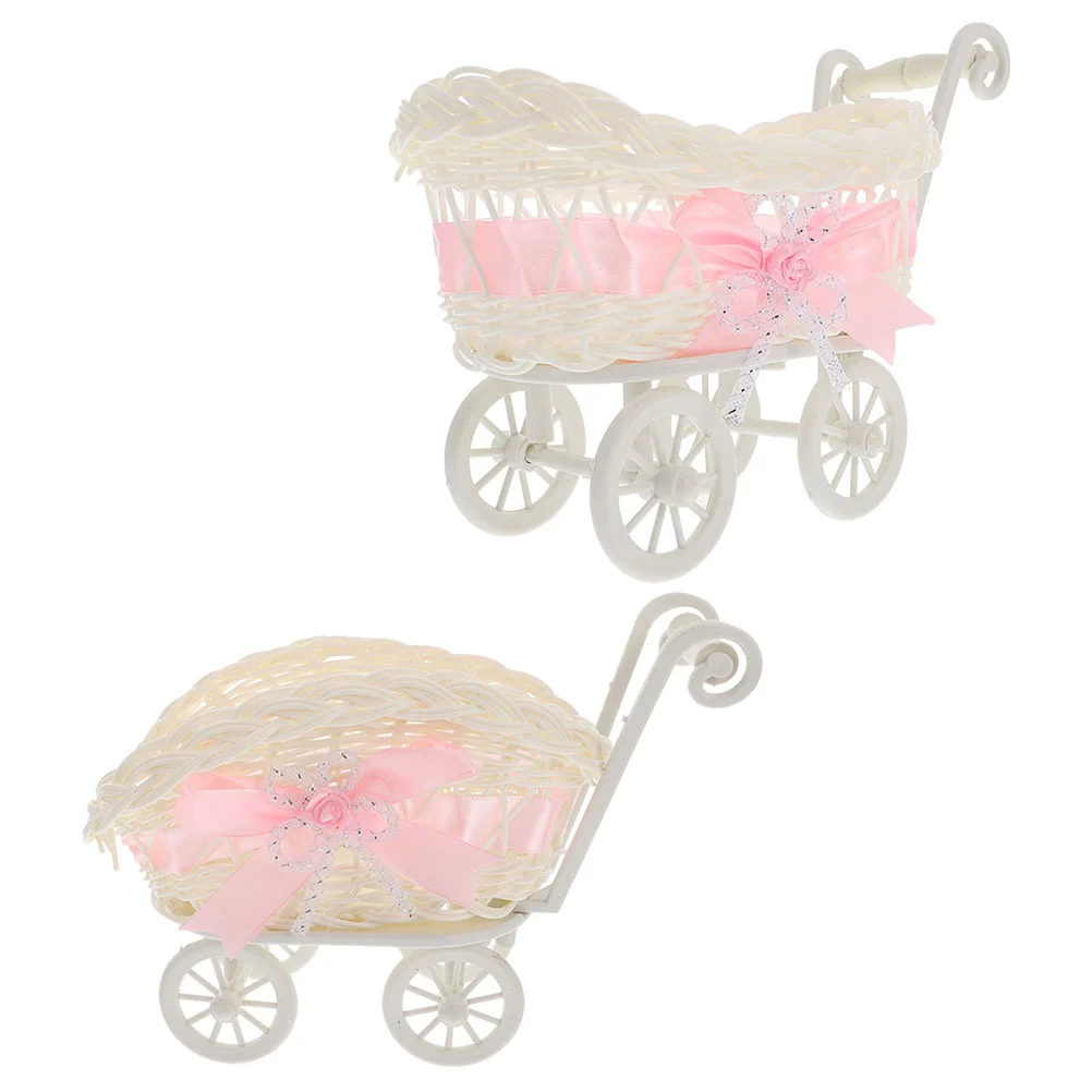 

Wicker Stroller Decoration Rattan Baby Carriage Baby Doll Stroller Woven Flower Basket Baby Shower Centerpiece Stroller Baby