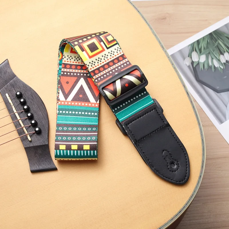 Vintage-Inspired Ethnic Guitar Strap – Adjustable Leather