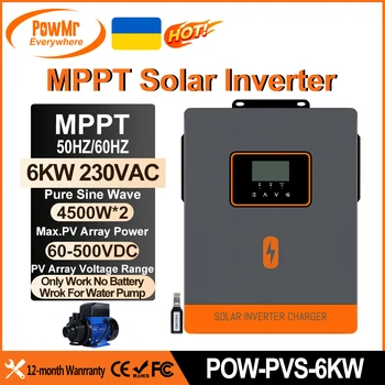 PowMr Inverter Solare Ibrido 6KW Onda Pura 220V per Pompa Acqua Doppio PV con WIFI Funzionante Senza Batteria per Pannello Solare Max 450VDC