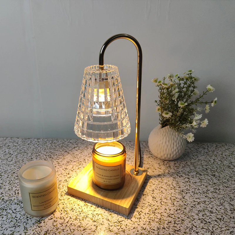 

LED Dimming Aromatherapy Candle Night Light Melting Wax Desk Lamp Wood Base Atmosphere Lamp for Living Room Ornament Table Lamps