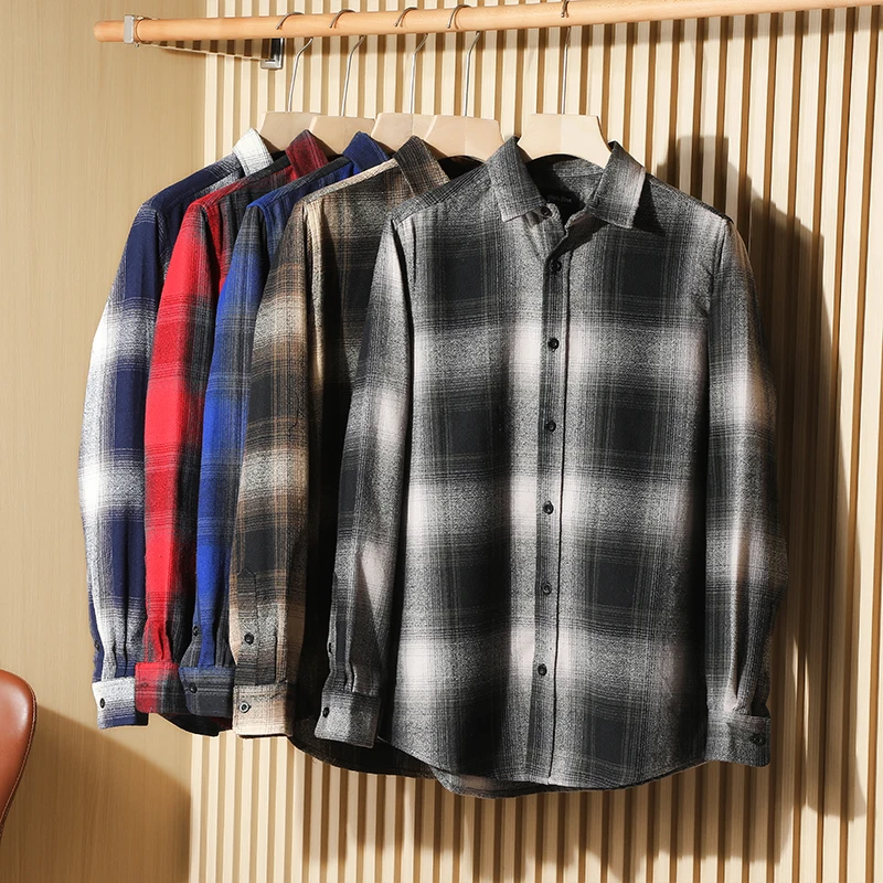 Los Angeles Retro West Coast Plaid adient Street Floing Long Sve irt ex Stand Fit Spring Youth Trend Pookytage