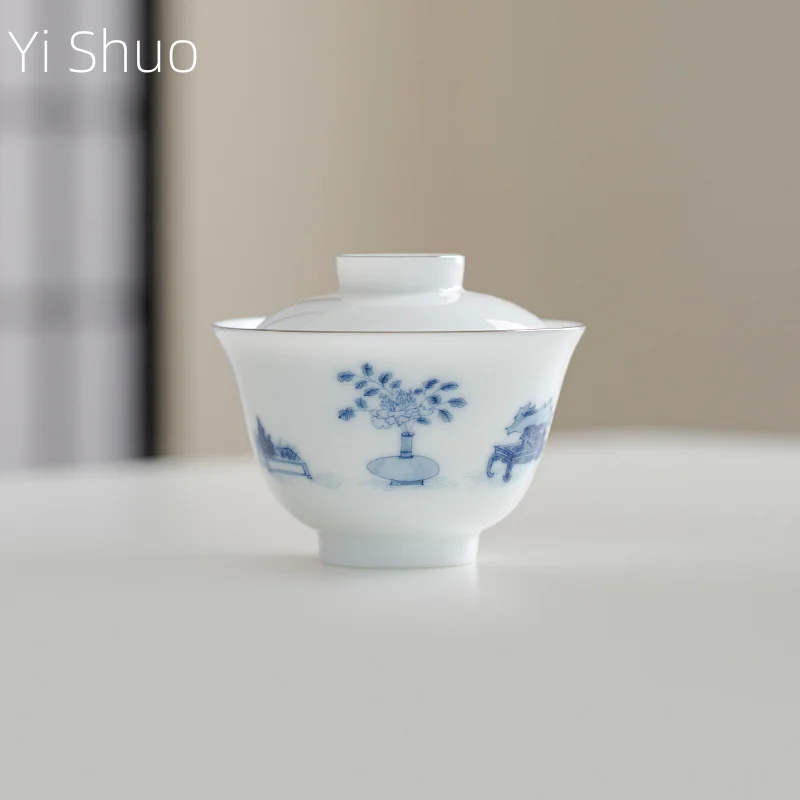 Sweet White Cover Bowl White Porcelain Sancai Cover Bowl Ceramic Kung Fu Tea Set Gaiwan Tea