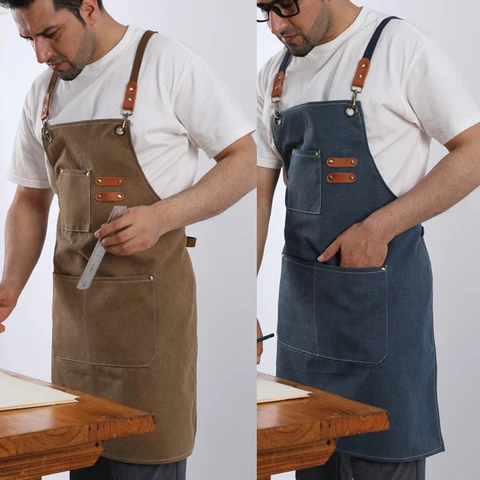 Kitchen Apron Solid Simple Unisex Canvas Work Apron Adjustable Cafe Apron  Pub Waiter With Tool Bag Can Customize LOGOL