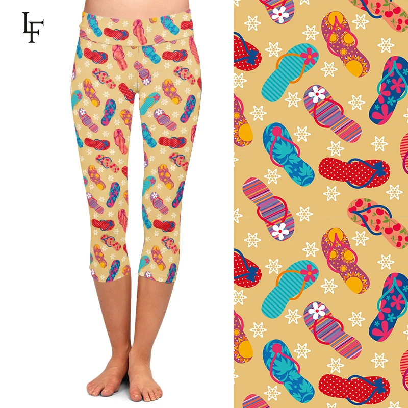 Summer New 3D Slippers Printing High Waist Women Capri Leggings Fashion  High Quality Mid-Calf Leggings