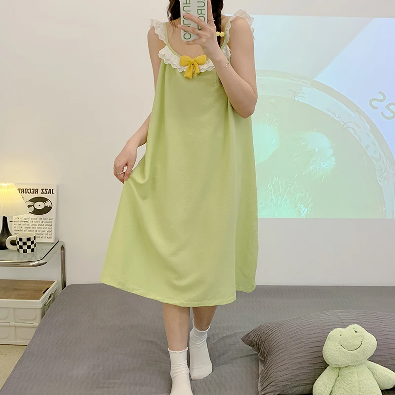 Summer New Women's Korean Edition Nightwear Bubble Cotton Crease Vest Skirt Sweet and Lovely Relaxed Age Reducing Homewear