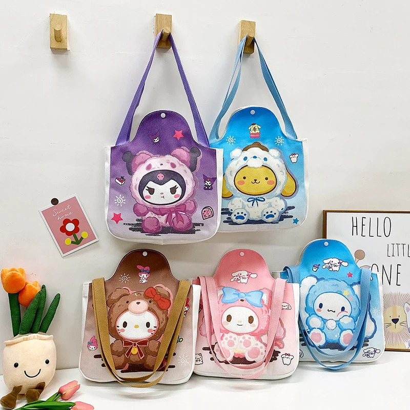 

Kawaii Sanrio Брезентовая сумка Hello Kitty Cinnamoroll через плечо сумка для рук симпатичная мультяшная мелодия Kuromi девочка дети подарки