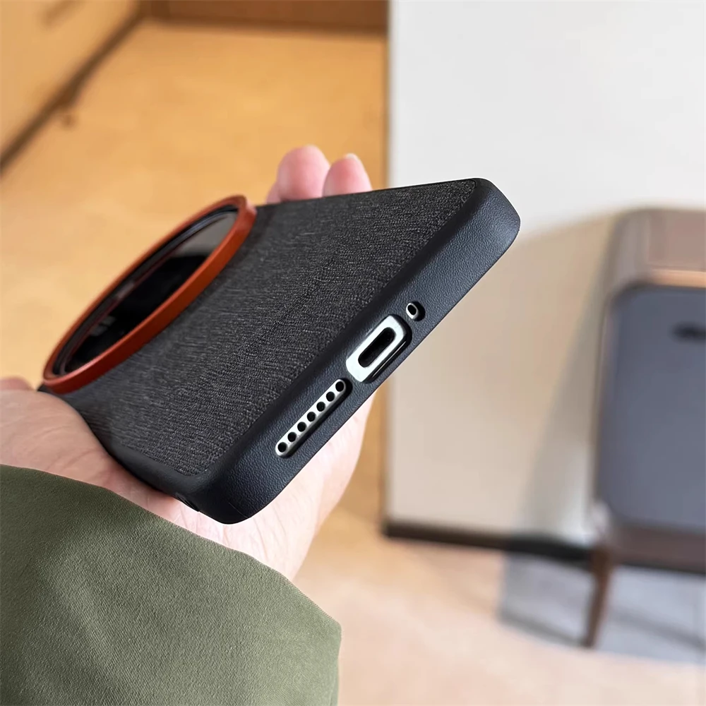 Luxury Magnetic Cloth Texture PU Leather Shell Case - Wireless Charging Shockproof Cover