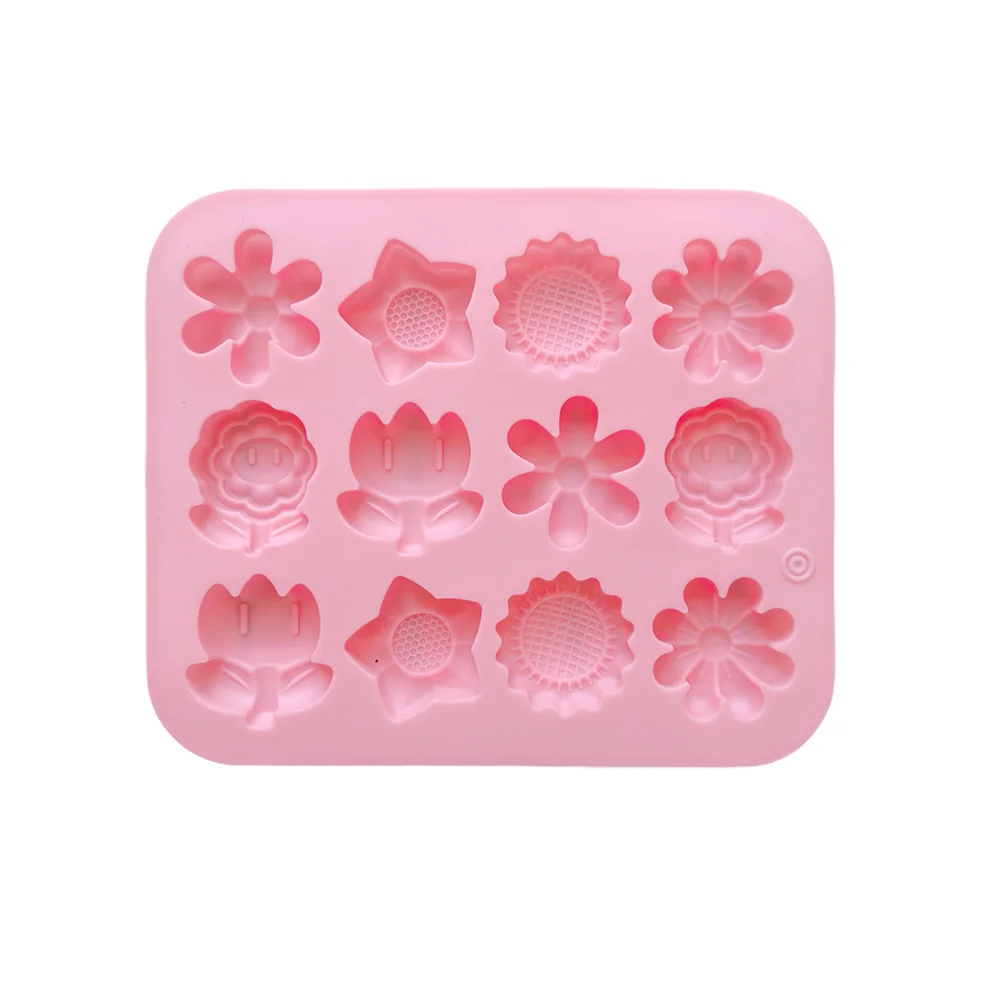1pc Mini 12 cavity 6 small flower shaped candy chocolate cookies silicone mold kitchen handmade baking tool