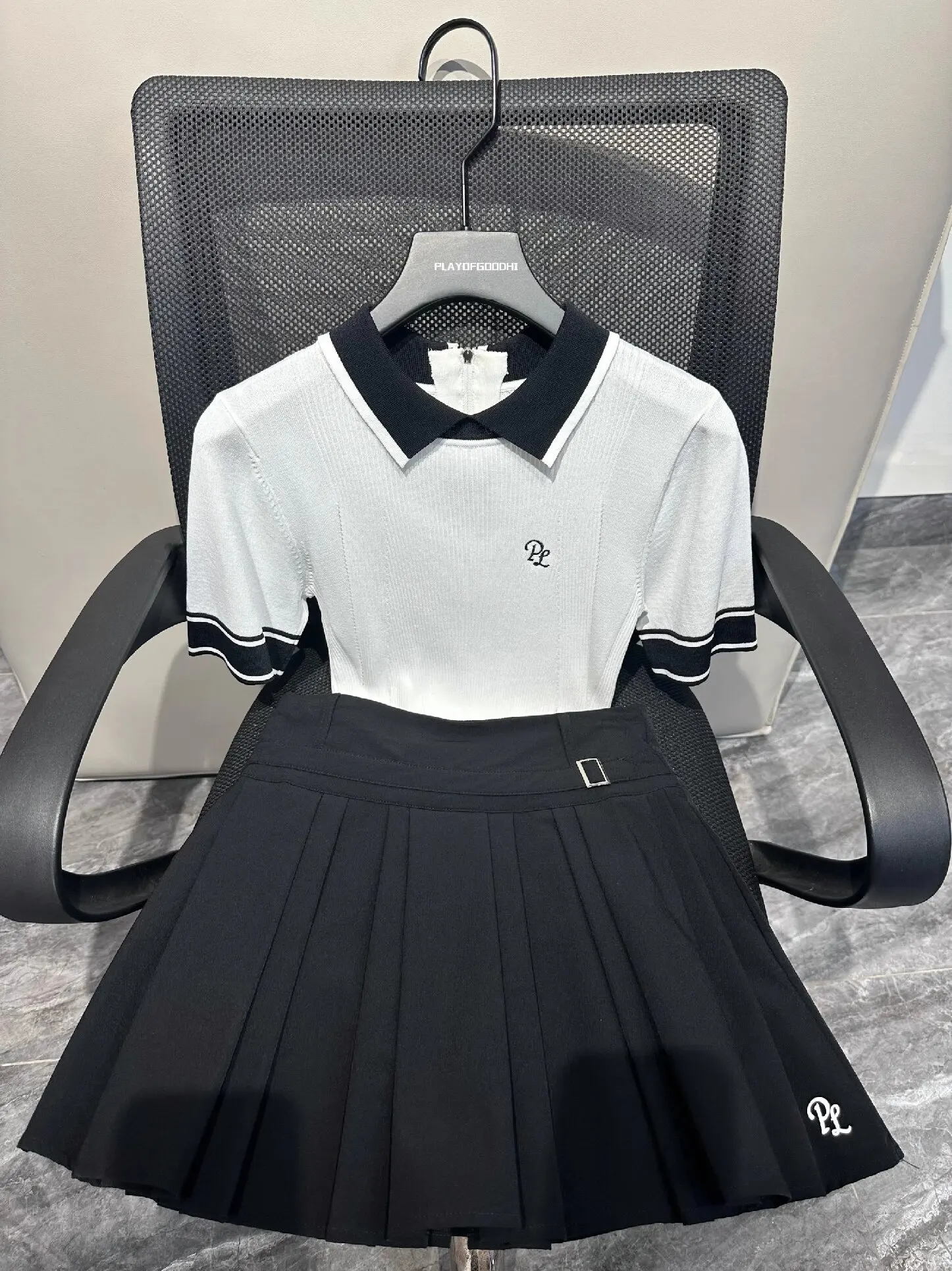 new women golf suit knitted short sleeve slim-fit polo shirt high elastic top sports outdoor tennis pleats skirt thin
