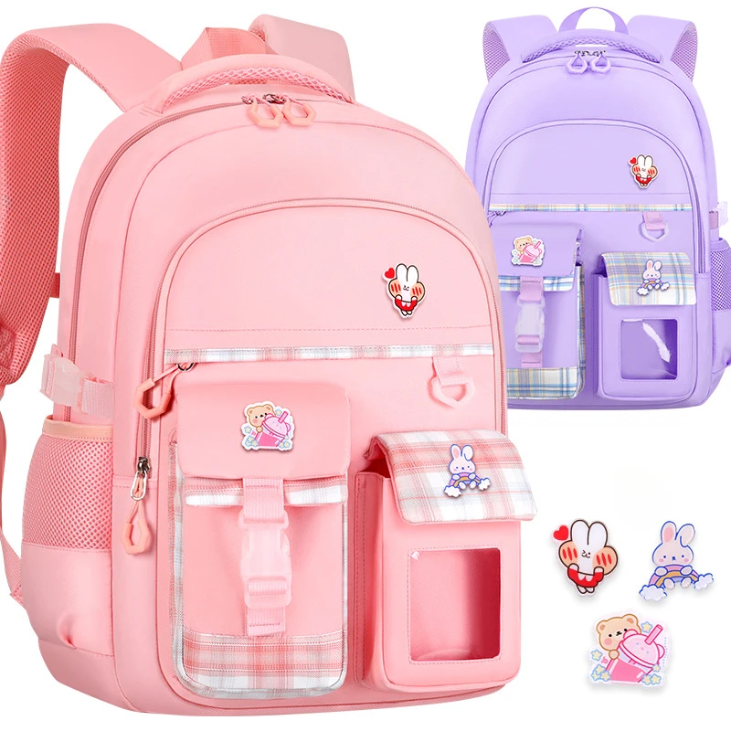 

Solid Color Plaid Primary School Book Bag Large Capacity Waterproof Children's Backpack Backpack Child Girl Kids Schoolbag