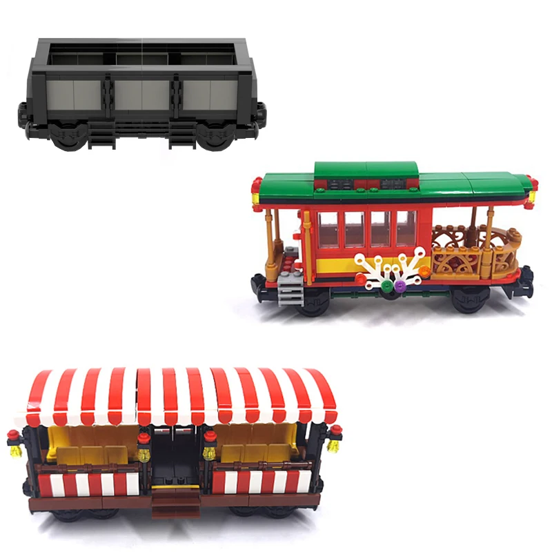 MOC City Train Track Retro Manned Train Container Firewood Train Building Block Car DIY Accessories Brick Assembly Model 92088