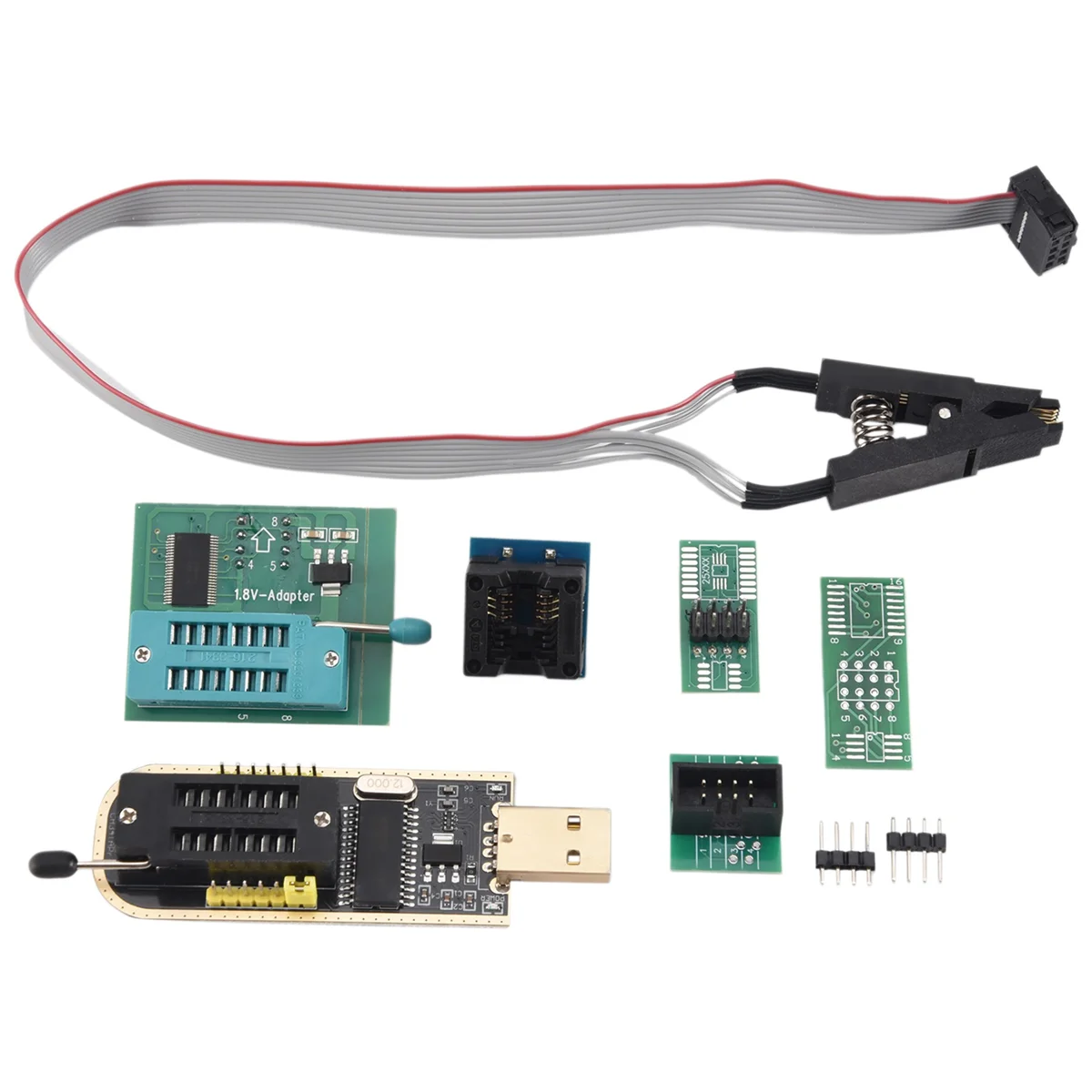 

1Set CH341A 24 25 Series EEPROM Flash BIOS USB Programmer+SOIC8 SOP8 Test Clip+SPI Flash 1.8V Adapter+SOP8 SOIC8 to DIP8