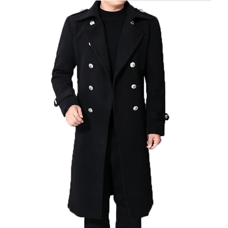 Trench Coat Waterproof Windbreaker Jacket Casual Men Jacket Long Dust Coat Men Winter Woolen Cloth Double Breasted Slim Casual Jackets Business Outwear