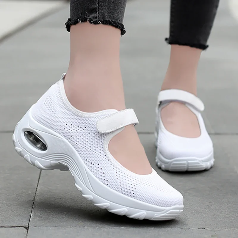 

2022 New Air Cushion Flat Shoes Women Mesh Sneakers Breathable Women Shoes Increase Ladies Casual Shoes Zapatos De Mujer 35-42