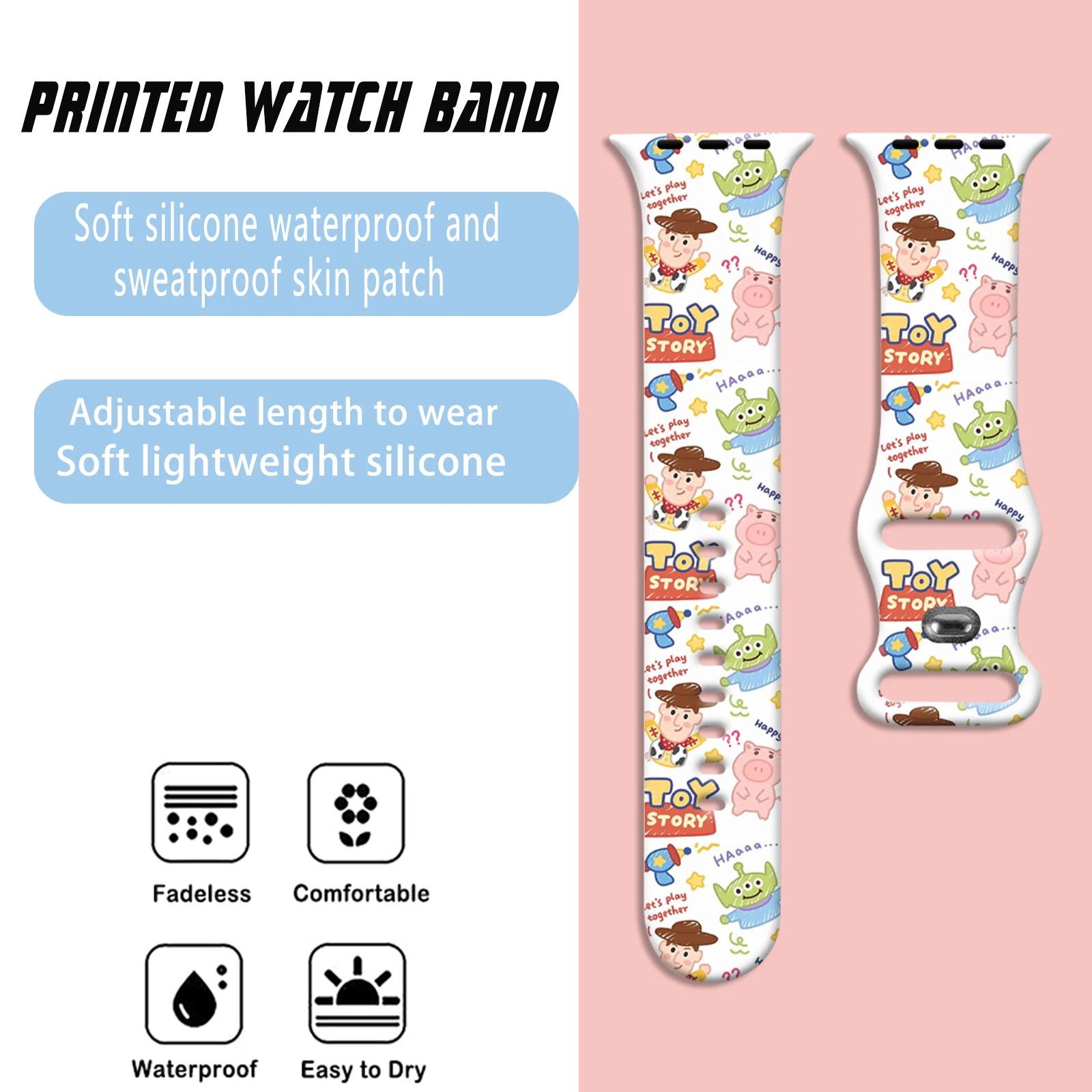 디즈니 토이 스토리 인쇄 스트랩 Apple Watch 10 9 8 7 iWatch 용 실리콘 밴드 교체 가능 팔찌 46mm 44mm 42mm 41mm 40mm
